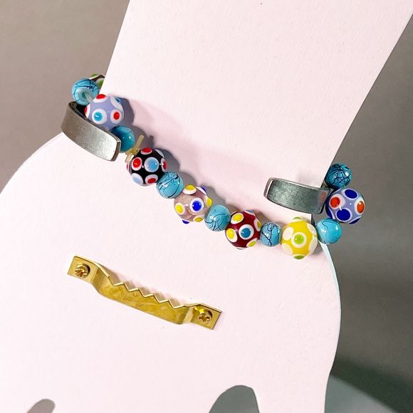 Multicolored Lamp Work Beaded Bracelet 6” And Choose Joy Metal Bracelet Adjustab - Picture 2 of 6
